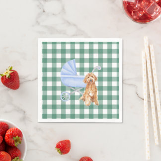 Gingham Check Puppy Golden doodl Baby Shower Napki Napkin