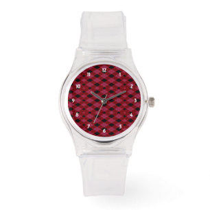 Gingham Check Red and Black Sporty Pink Watch