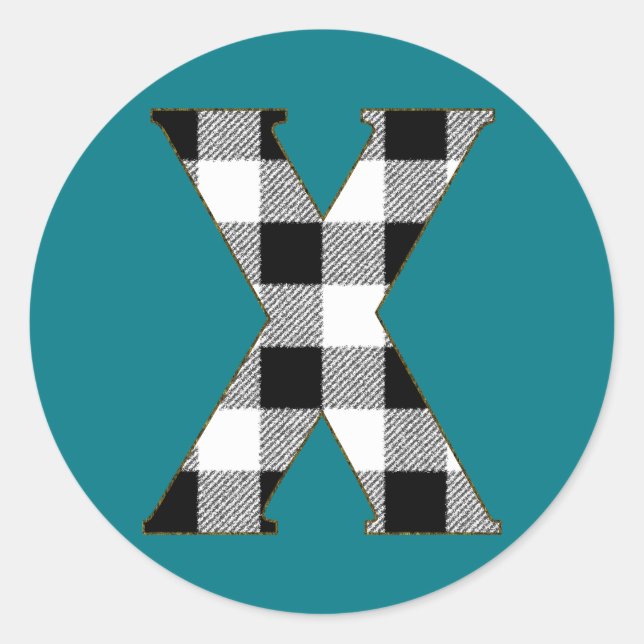 Gingham Check X Classic Round Sticker (Front)