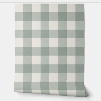 Gingham checks plaid light sage green large wallpaper
