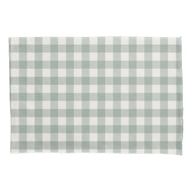 Gingham checks plaid light sage green pillowcase (Front)