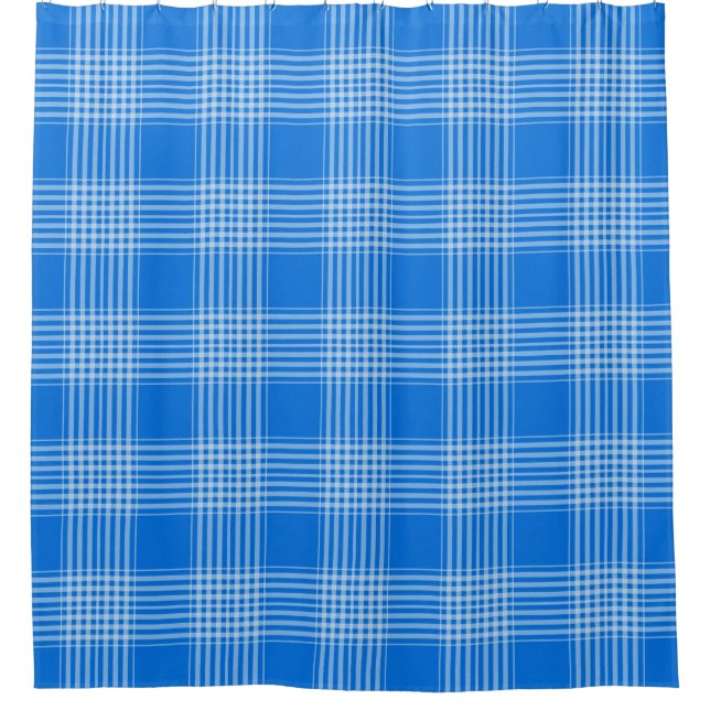 Gingham Chequered Blue and White Shower Curtain (Front)
