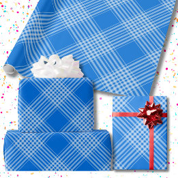 Gingham Chequered Blue and White Wrapping Paper