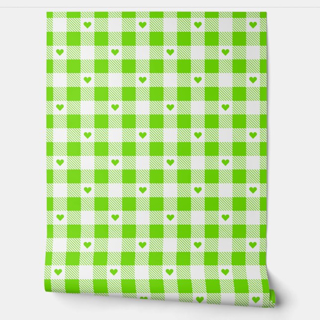 Gingham Chequered Pattern Heart Plaids Wallpaper (Unrolling)