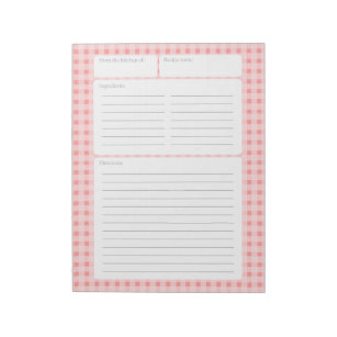 Gingham Chequered Recipe Page with Colour Option Notepad