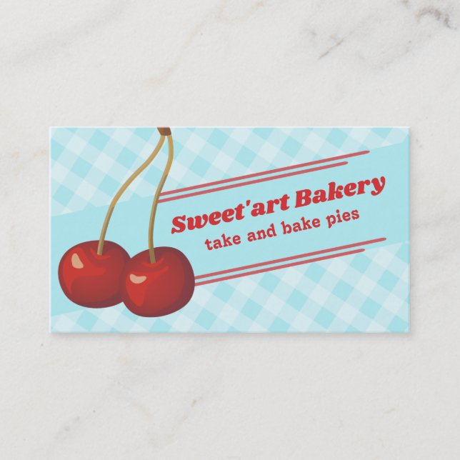 Gingham cherries bakery baking business card (Front)