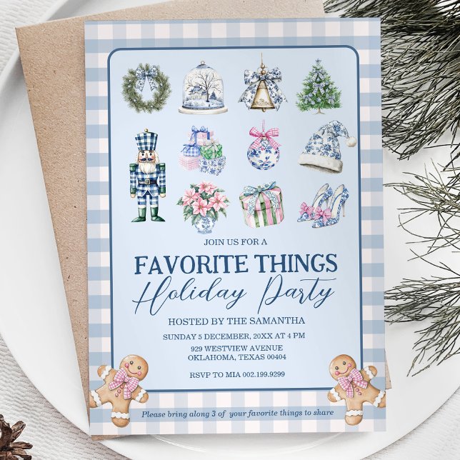 Gingham Chinoiserie Favourite Things Holidays Part Invitation (Creator Uploaded)
