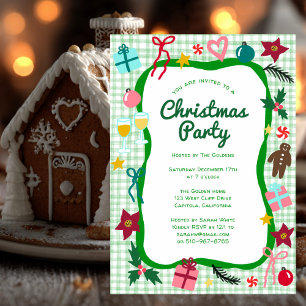 Gingham Christmas Quirky Whimsical CUSTOM Party Invitation
