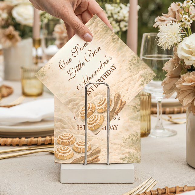 Gingham Cinnamon Bakery Little Bun 1st Birthday Napkin (Creator Uploaded)