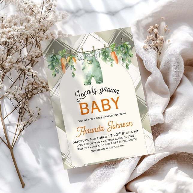 Gingham Clothesline Locally Grown Baby Shower Invitation (Creator Uploaded)