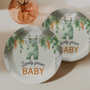 Gingham Clothesline Locally Grown Baby Shower Paper Plate
