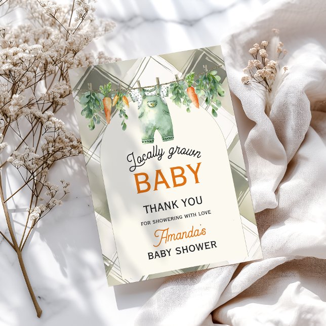 Gingham Clothesline Locally Grown Baby Shower Thank You Card (Creator Uploaded)