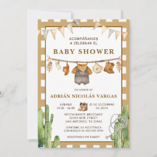 Gingham Clothesline Spanish Baby Shower Invitation