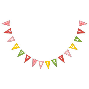 Gingham Colourful Farm Barn Happy Birthday Bunting