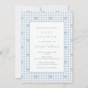 Gingham Coquette Blue Boy Baby Shower Invitation