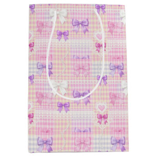 Gingham Coquette Bows Baby Shower Girls Birthday Medium Gift Bag