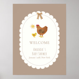 Gingham Cottagecore Hen Chick Baby Shower Welcome Poster