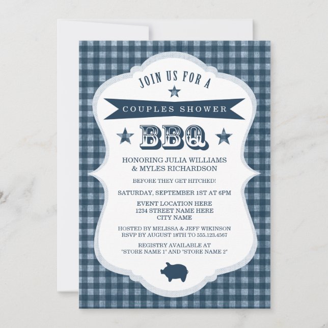 Gingham Couples Shower BBQ Invitation (Front)