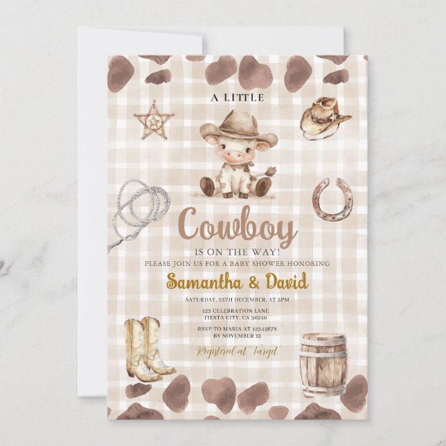 Gingham Cowboy is on the Way Baby Shower  Invitation (Front)