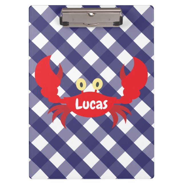 Gingham Crab Personalised Clipboard (Front)