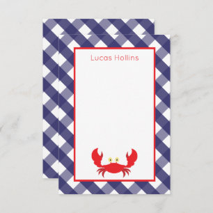 Gingham Crab Personalised Note Cards
