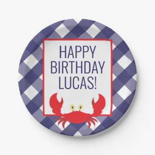 Gingham Crab Personalised Party Plates