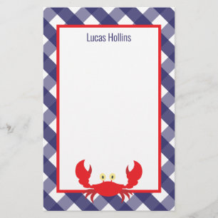 Gingham Crab Personalised Stationery