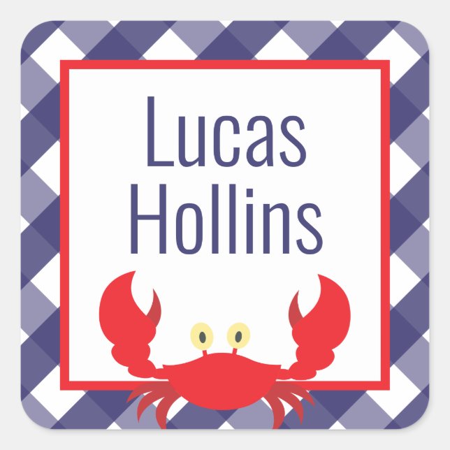 Gingham Crab Personalised Stickers (Front)