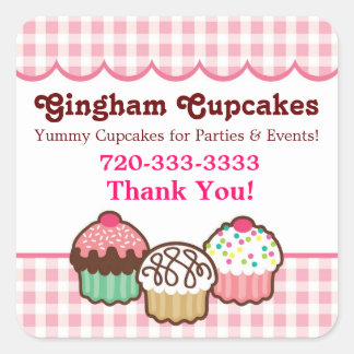 Gingham Cupcakes Thank You Stickers
