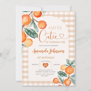 Gingham cutie is turning One Orange Birthday Invitation