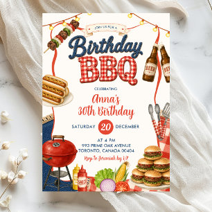 Gingham Denim Birthday BBQ Party Invitation 