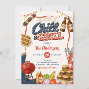 Gingham Denim Chill & Grill BBQ Party Invitation