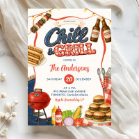Gingham Denim Chill & Grill BBQ Party Invitation