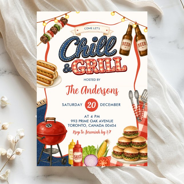 Gingham Denim Chill & Grill BBQ Party Invitation (Creator Uploaded)