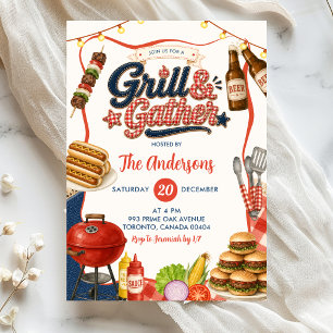 Gingham Denim Grill & Gather BBQ Party Invitation