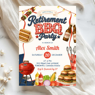 Gingham Denim Retirement BBQ Party Invitation