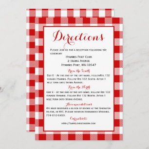 Gingham Directions Details Red White Check Wedding Invitation