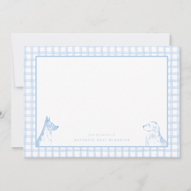Gingham Dog Baby Boy | Nursery of Stationery Thank You Card (Front)