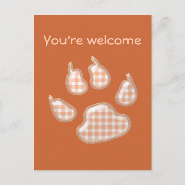 gingham dog paw - orange postcard (Front)