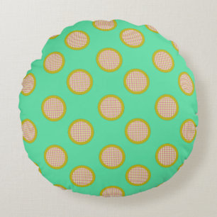 Gingham Dots, Green Round Pillow