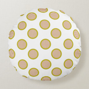 Gingham Dots, White Round Pillow