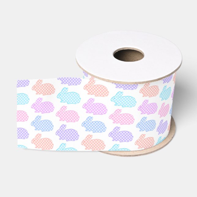 Gingham Easter Bunny Pattern Grosgrain Ribbon (Spool)