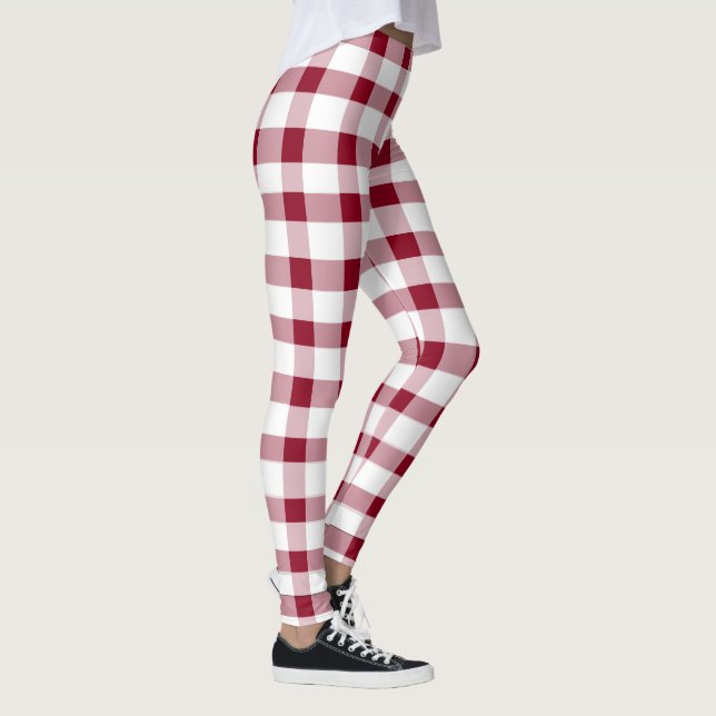 Gingham Elegant Christmas Pattern Red White Leggings (Right)