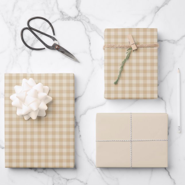Gingham Elegant Cream Wrapping Paper Sheets (Front)