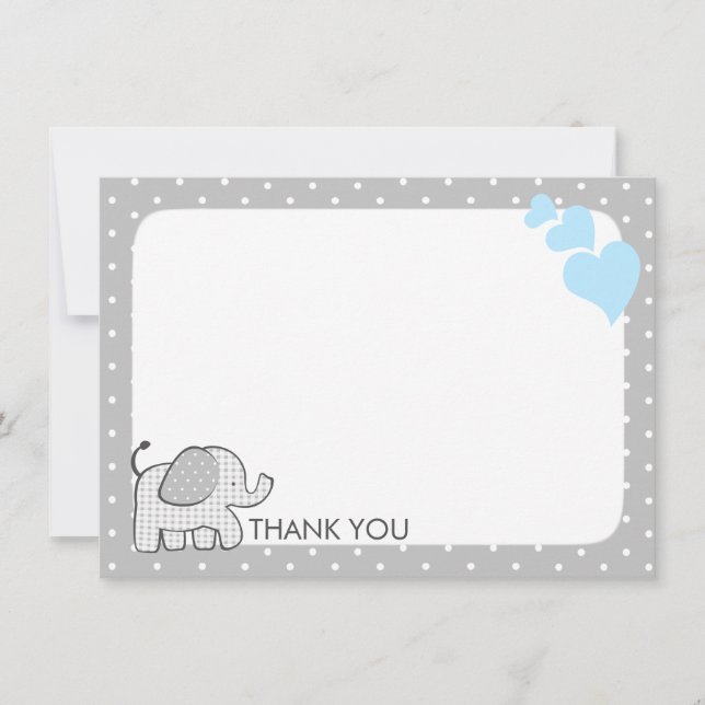 Gingham Elephant Baby Blue and Grey Thank you (Front)