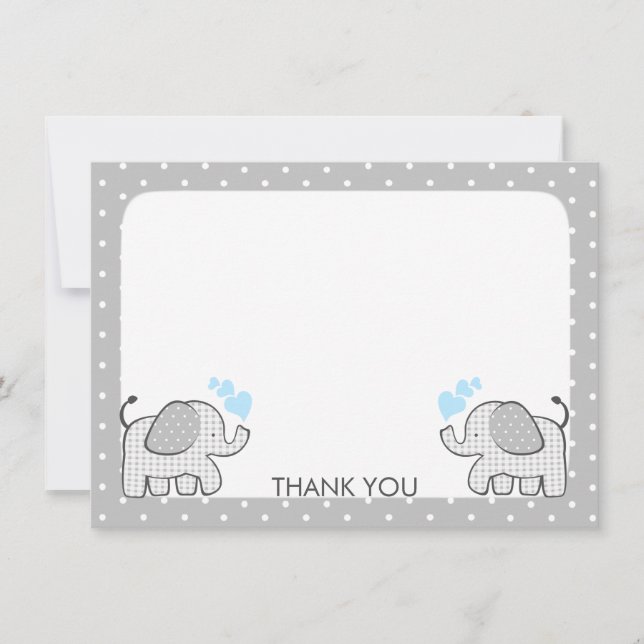 Gingham Elephant Baby Boy Twins Thank you (Front)