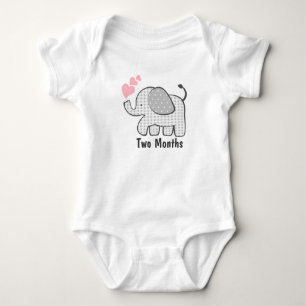 Gingham Elephant Two Months Baby Bodysuit