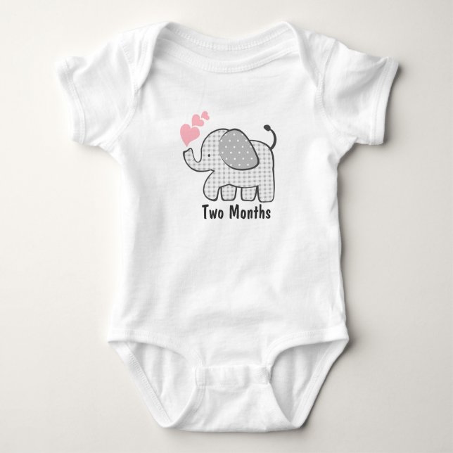 Gingham Elephant Two Months Baby Bodysuit (Front)