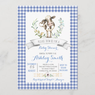 Gingham farm baby shower invitation