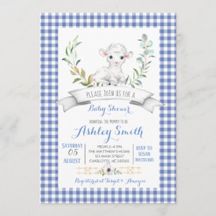 Gingham farm sheep baby shower invitation